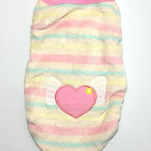 Dog Sweater Fleece Cream & Pink Heart Pastel Stripes NEW - Picture 4 of 6